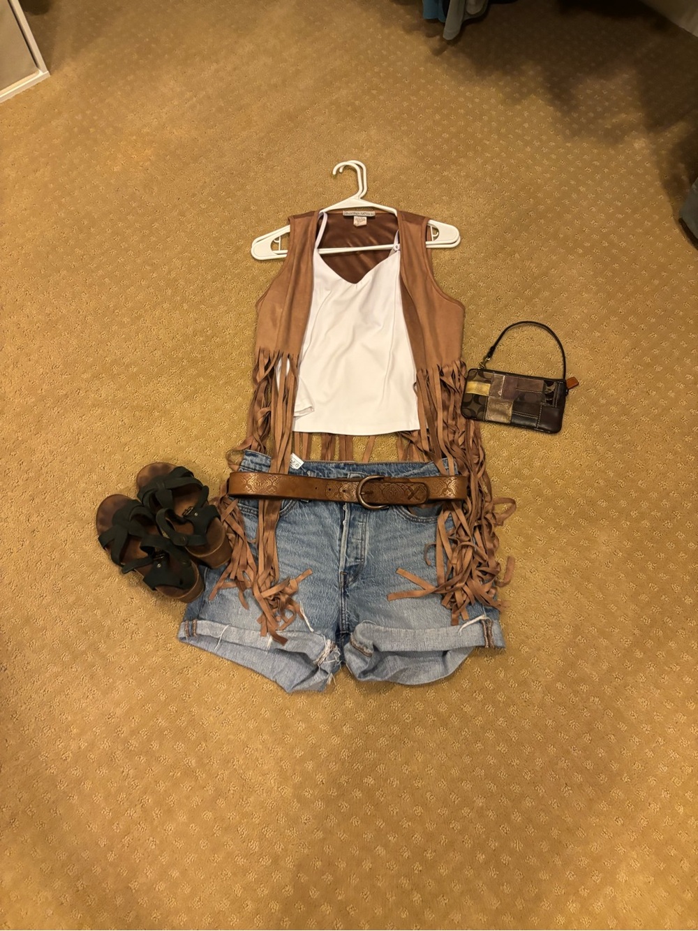 Women’s Fall 2026 Staple ‘Scrap-Work’ Fringe Suede Vest in Tan one Size